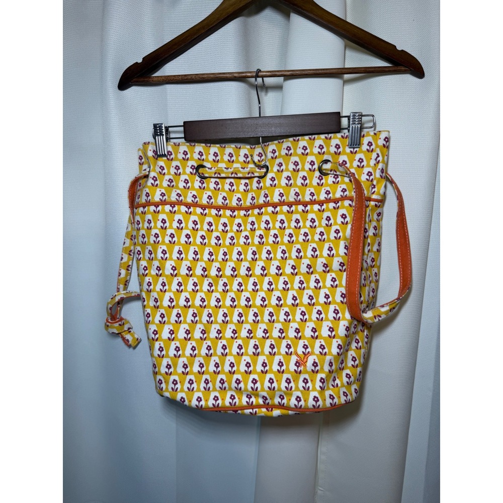 Vintage American Eagle Outfitters Boho Canvas Drawstring Bucket Tote Bag Floral